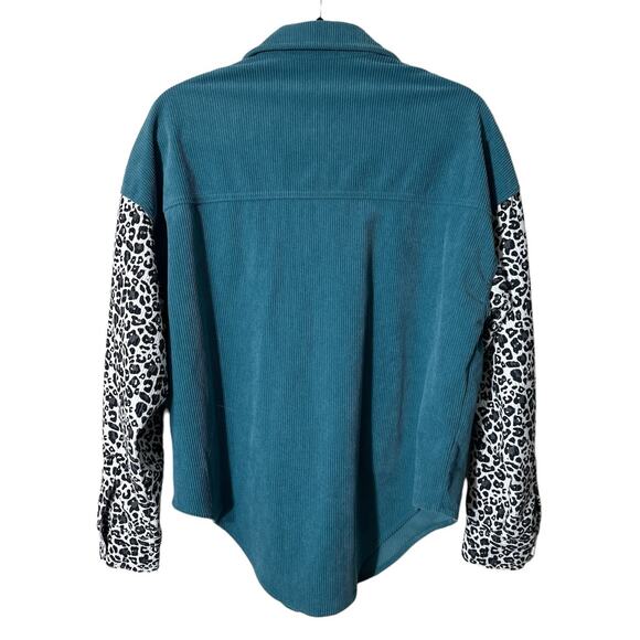 Oversized Women's Shacket Blue Black White Leopard Print Pockets Arms Medium - Picture 4 of 8